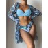 2022 new three-point three piece set of outerwear, long sleeved European and American cross-border split bikini swimsuit, women's bikini