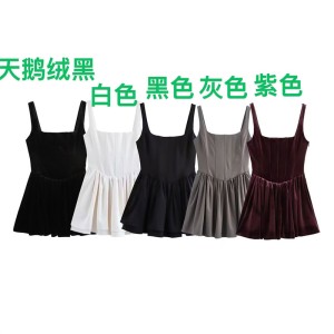 Foreign trade 2024 autumn new women's clothing European and American style pleated decoration slim fit short backless camisole dress 8541045