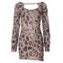 Animal pattern printed backless long sleeved dress, European and American 2024 autumn new women's sexy spicy girl short skirt