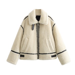 Foreign Trade 2024 Autumn/Winter New Women's Fashion Loose Splicing Versatile Lamb Fleece Jacket Coat