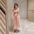 2024 new lace mesh nail bead dress for women's summer design, niche and slimming cake dress with a cinched waist