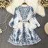 FD1294 in stock 2024 autumn new cross-border women's fashionable V-neck long sleeved Bohemian printed dress