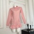 MOXI design light pink pocket flower bud wide A-line shirt dress bow light brown coat jacket