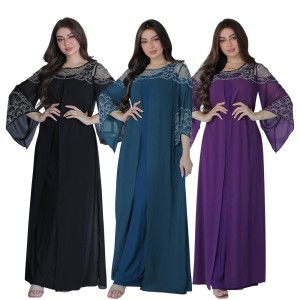 XQY500272 Cross border Middle Eastern Muslim Two piece Robe Fashion Hot Diamond Jalabiya Dress