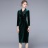 Real time spot high-quality velvet green slim fit waist, mid length, knee length skirt, outerwear, dress