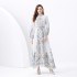 2024 Vacation - Palace style Retro Stand up Collar Single breasted Printed Wide Swing Long Dress