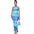 European and American style ins foreign trade women's fashion printed skirt set sexy lace up vest split half skirt suits