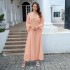 XQY500090 Arab Robe for Foreign Trade Middle East Kaftan Fashion Hot Stamped Diamond Belt Chiffon Dress