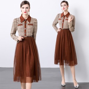 Autumn New Small Fragrant Style Splicing Large Swing Long Sleeve Dress with Elegant and High End Charm