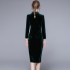 Real time spot high-quality velvet green slim fit waist, mid length, knee length skirt, outerwear, dress