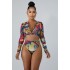 2024 New Long Sleeve Zipper Bikini High Waist Women's Split Swimsuit Conservative Sunscreen Beach Swimsuit Wholesale