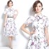 Real time spot printed waist cinching shirt dress with waist belt for commuting