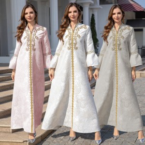 Cross border Middle Eastern Muslim Women's Fashion Dress Evening Dress Ethnic Style White Embroidered Women's Dress