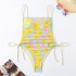 2024 new one-piece swimsuit printed with European and American vacation style drawstring, slimming and sexy bikini one-piece swimsuit