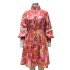 FD1004 spot cross-border 2024 Spring and Autumn new women's fashion temperament high neck large swing printed shirt dress