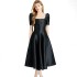 Real time spot French Hepburn style temperament solid color waist slimming big hem square collar dress