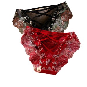 New sexy and charming open crotch underwear for women, transparent, breathable, low waist, triangular hollow out, hot and tempting embroidered underwear