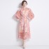 Real time spot French niche strap lace design with floral floral floral mid length skirt print dress