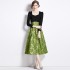 Real time stock 2024 autumn high-end black jacquard mid length temperament dress new