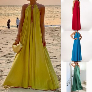 FD1353 in stock 2024 cross-border fashion new summer women's temperament hanging neck sleeveless loose French dress