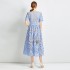 Spot shooting - Hollow out niche design splicing water-soluble lace waist slimming solid color dress