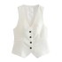 Linen double breasted women's suit jacket+vest vest vest+linen straight leg pants set