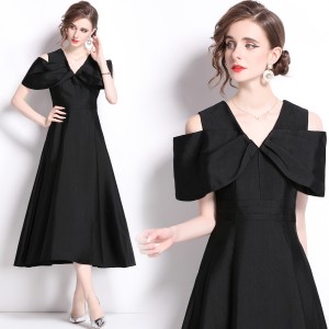 Real shooting spot 2024 summer new item niche design three-dimensional large bow high waist big swing dress dress