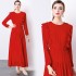 Real time spot European station temperament high-end dress, red long dress, waist cinched pleated dress