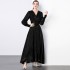 Real time spot European and American style dress with a high-end feel, deep V-neck, waist cinching, slimming and long style, floor length skirt