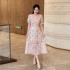 2024 Summer New Product Small Floral Square Neck Short Sleeve Lace Slimming Princess Long Dress Fairy Dress