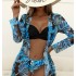 2022 new three-point three piece set of outerwear, long sleeved European and American cross-border split bikini swimsuit, women's bikini