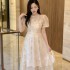 Socialite temperament heavy mesh dress for women 2024 summer new design sense high-end niche slim fit dress