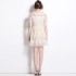 Real time spot French retro small fragrant style short sleeved V-neck lace cake dress with waist cinching short skirt