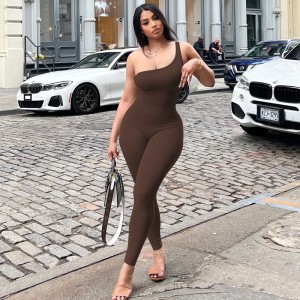 2024 Autumn European and American Foreign Trade Women's Clothing New Solid Color Single Shoulder Slimming Hip Lifting Sports Fitness jumpsuit Women's Wholesale