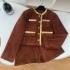 Summer home corduroy heavy industry sequin rhinestone Maillard brown small fragrant style jacket short skirt set for women in spring and autumn