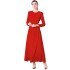 Real time spot European station temperament high-end dress, red long dress, waist cinched pleated dress