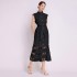 Spot Shot - French Style Palace Hollow Lace A-line Skirt Summer Stand up Collar Look Thin Dress for Women