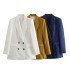 Linen double breasted women's suit jacket+vest vest vest+linen straight leg pants set