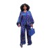 Cross border Africa new plus size women's set two-piece shirt pleated wide leg pants printed long sleeved shirt