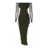 Sexy spicy girl one shoulder backless dress European and American style 2024 autumn new women's long sleeved slit mid length skirt