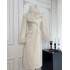 White fur collar double-sided woolen waist cinched coat for women in autumn and winter, thickened and high-end temperament, medium to long woolen coat