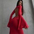 European and American style 2024 spring Amazon women's new flared sleeve sexy backless slit long skirt slim fit dress