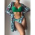 2022 new three-point three piece set of outerwear, long sleeved European and American cross-border split bikini swimsuit, women's bikini