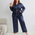 Danilin sleepwear silk ice silk thin long sleeved pants cardigan simulation silk plus size sexy home suit set