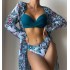 2022 new three-point three piece set of outerwear, long sleeved European and American cross-border split bikini swimsuit, women's bikini