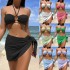 Foreign trade European and American sexy bikini bikini swimsuit three piece set gauze skirt hanging neck solid color swimsuit women's spot multi color