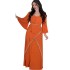 XQY500235 Middle East Cross border Amazon Muslim Robe Hot Diamond Chiffon Dress with Belt