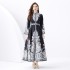 2024 Vacation - Palace style stand up collar flared sleeve single placket printed long lace dress