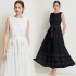 -Summer European and American round sleeveless hollow out water-soluble lace patchwork dress with long skirt and suspender