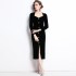 Real shot spot black velvet French V-neck slim fit dress for women